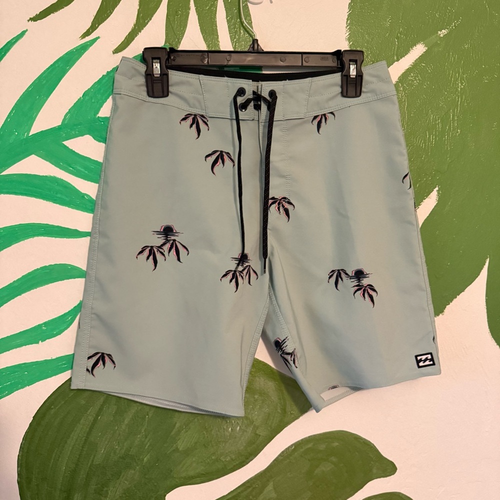 Billabong Men's Sage Green Palm-Print Boardshorts